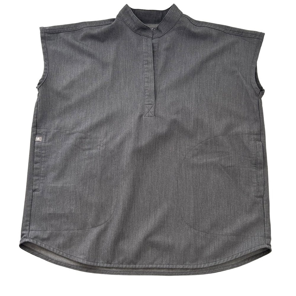 Figs Gray Boxy Button Down Shirt with Mandarin Collar